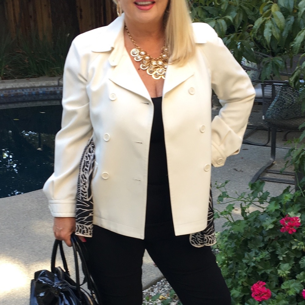 Ann Klein cream blazer double breasted lined sz10p